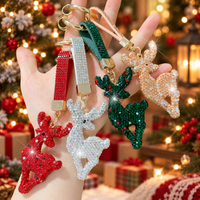 Rhinestone Christmas Keychain Santa Hat Snowman Sparkling Holiday Bag Charm
