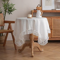 Rectangular Lace Trim Tablecloth Rustic Gauze Table Cover