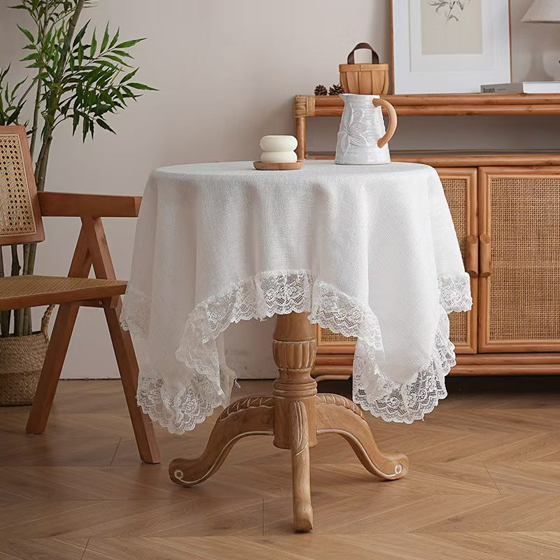 Rectangular Lace Trim Tablecloth Rustic Gauze Table Cover
