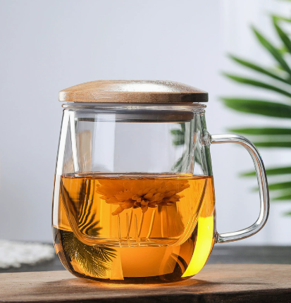 High Borosilicate Glass Tea Cup with Tea Water Separation