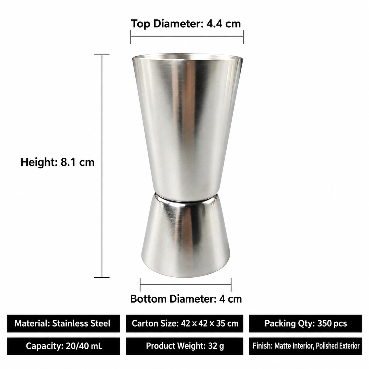 304 Stainless Steel Double Sided Cocktail Jigger Measuring Cup