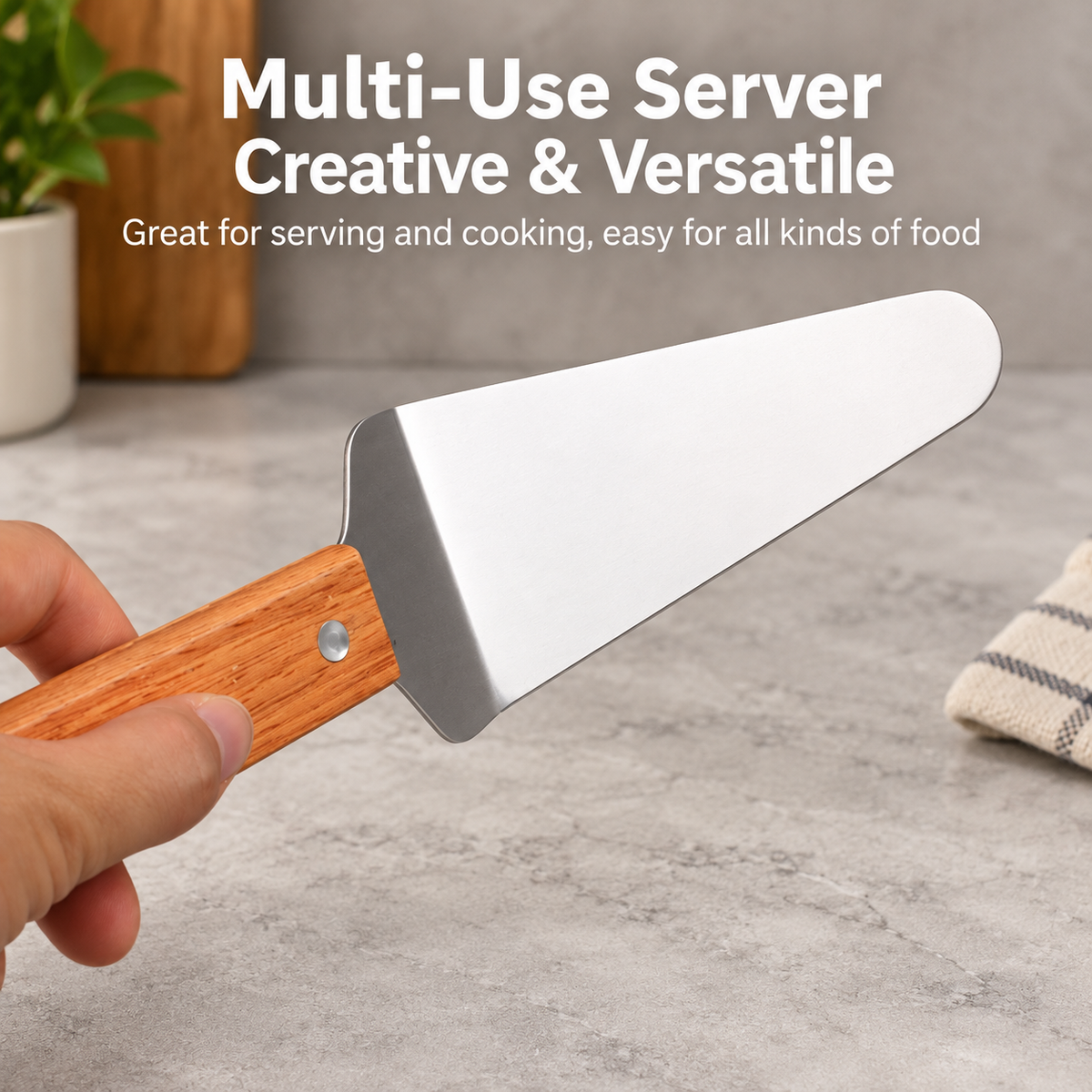 Stainless Steel Triangle Cake Server with Wooden Handle