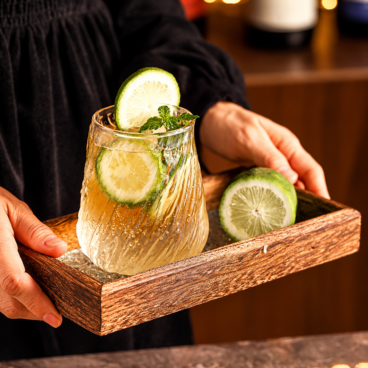 Spiral Textured Glass Tumbler – 380ml Vintage Drinking Cup