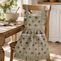 Polka Dot Ruffle Canvas Apron – Women’s Kitchen Apron with Pockets, Vintage Style Baking Cooking Apron for Home & Garden