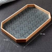 Vintage Begonia Glass Tray with Walnut Wood Base