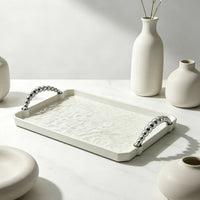 Rectangular Milky White Ripple Plastic Tray Minimalist Serving Platter Modern Countertop Organizer Decorative Display Tray
