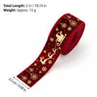 Christmas Velvet Ribbon with Gold Reindeer and Snowflake Print