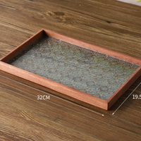 Vintage Begonia Glass Tray with Walnut Wood Base