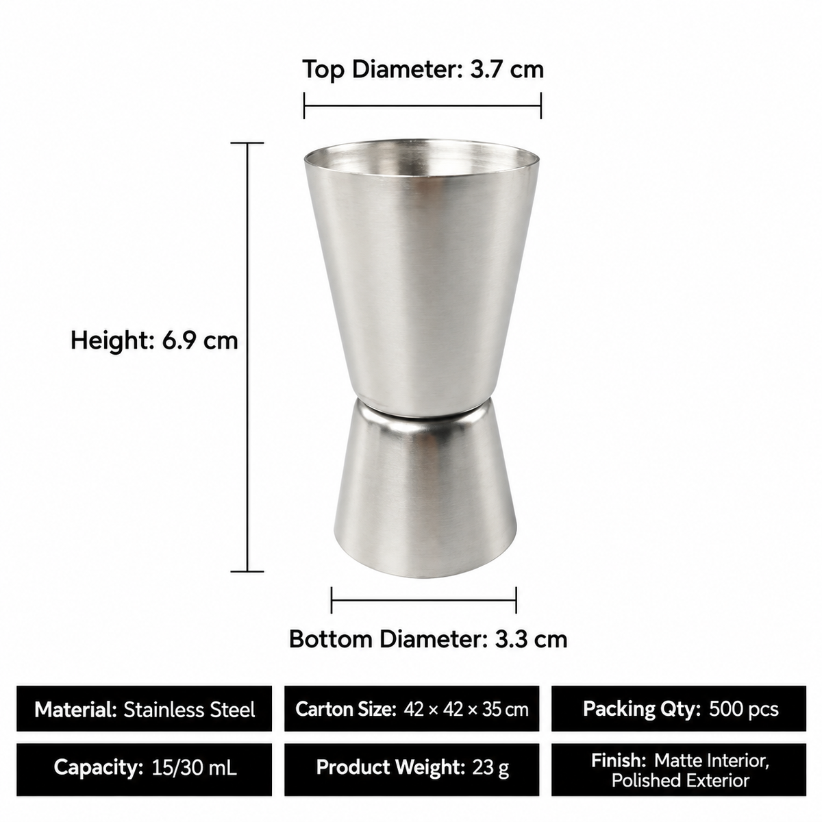 304 Stainless Steel Double Sided Cocktail Jigger Measuring Cup