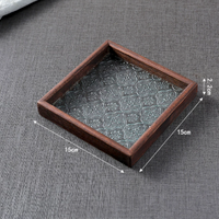 Vintage Begonia Glass Tray with Walnut Wood Base