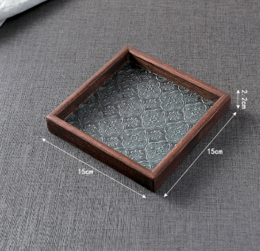 Vintage Begonia Glass Tray with Walnut Wood Base