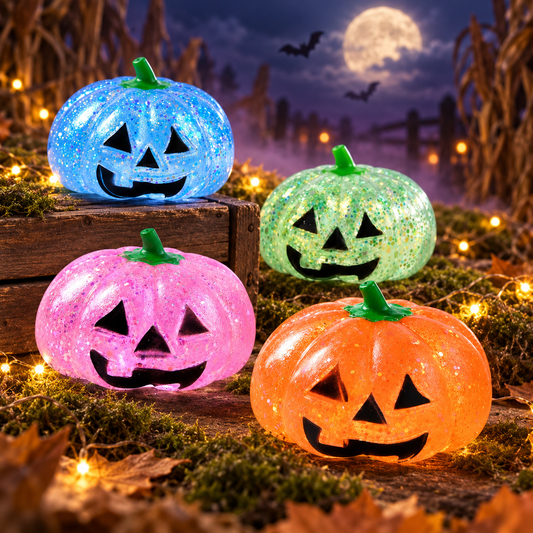 Glitter Pumpkin Halloween Decor – Colorful Jack-O-Lantern Tabletop Ornament