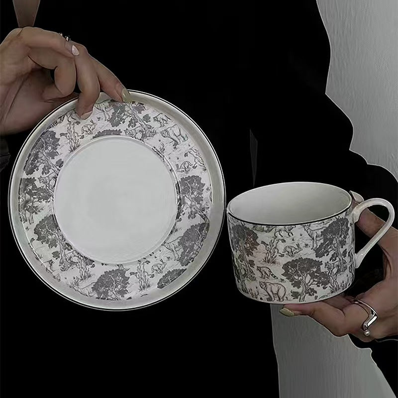 Forest Theme Ceramic Coffee Cup and Saucer Set