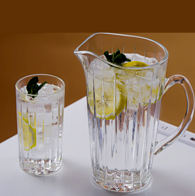 Crystal Style Clear Glass Jug with Handle and Pouring Spout for Juice