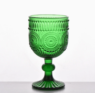 Dark Green Vintage Ribbed Glass Drinking Cup