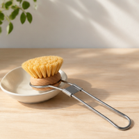 Beech Wood Long Handle Kitchen Brush Pan Scrubber Stove Cleaning Brush Dish Washing Brush Stainless Steel Handle