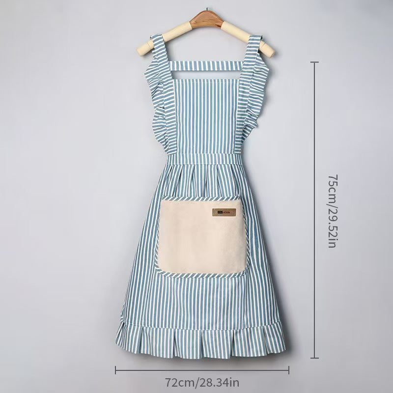 Lace Trim Cotton Linen Kitchen Apron