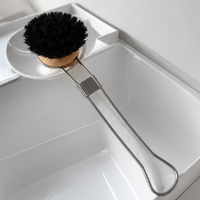 Beech Wood Long Handle Kitchen Brush Pan Scrubber Stove Cleaning Brush Dish Washing Brush Stainless Steel Handle