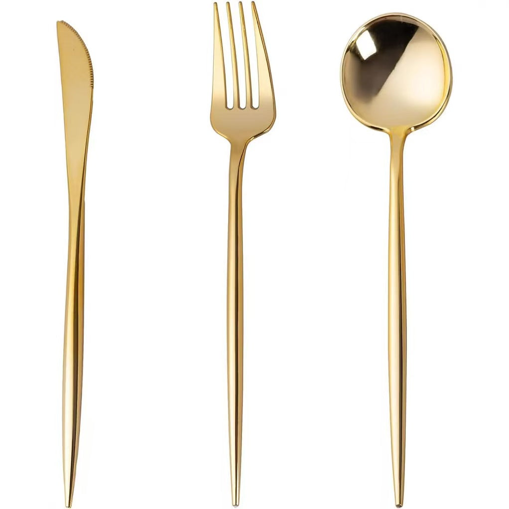 Gold Plastic Long Handle Cutlery Set