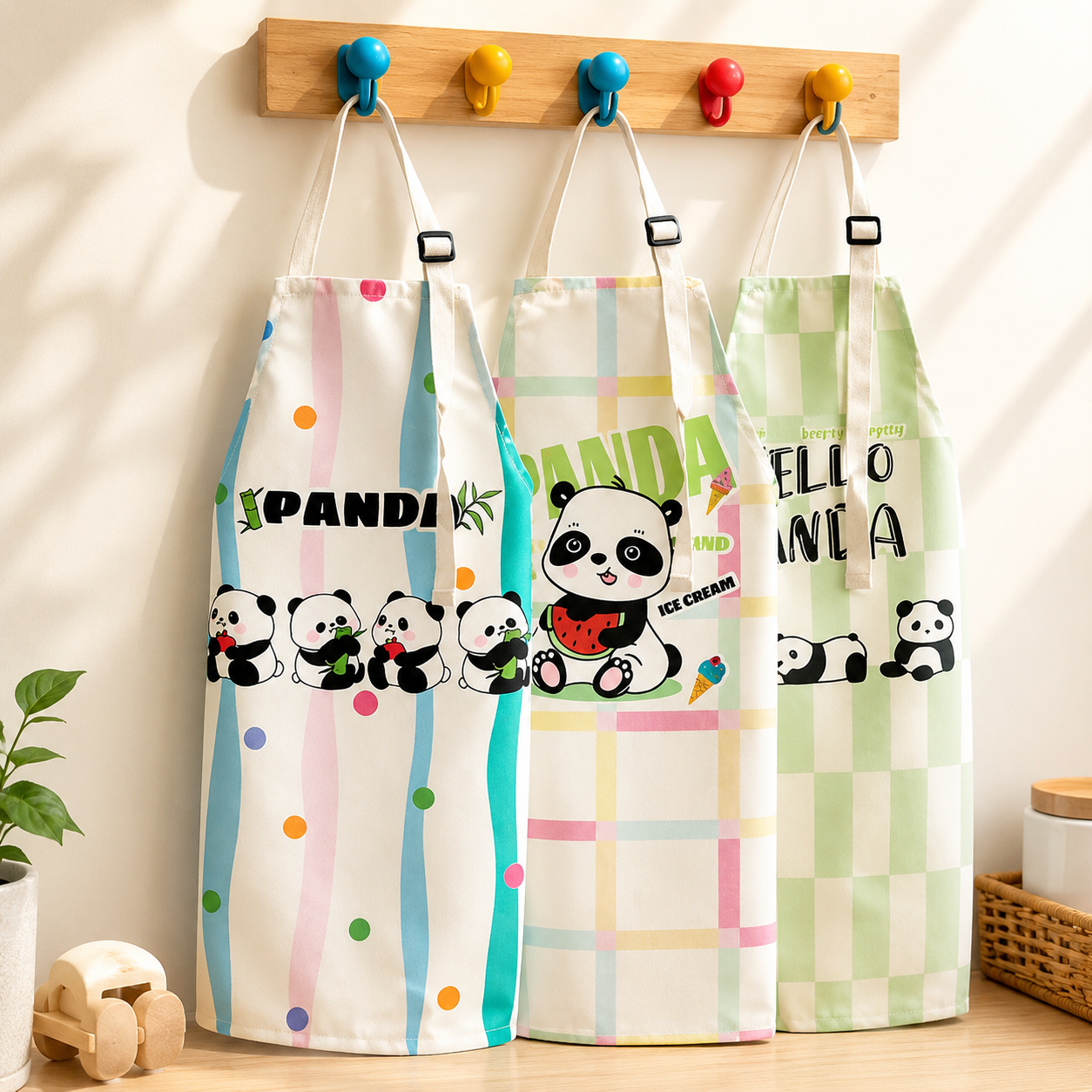 Heavy Duty Canvas Kids Apron, Panda Print Children's Cooking & Craft Apron