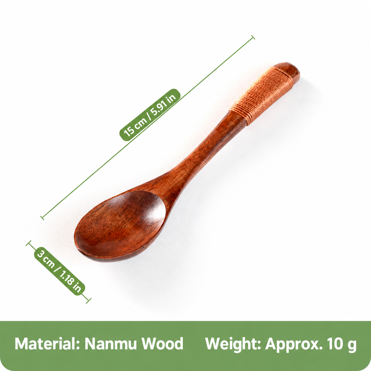 Nanmu Wood Dessert Spoon with Cord Wrapped Handle