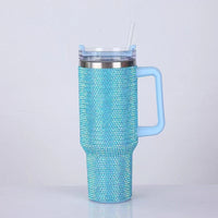 Rhinestone 40oz Stainless Steel Insulated Tumbler with Handle & Straw – Double Wall Portable Travel Mug