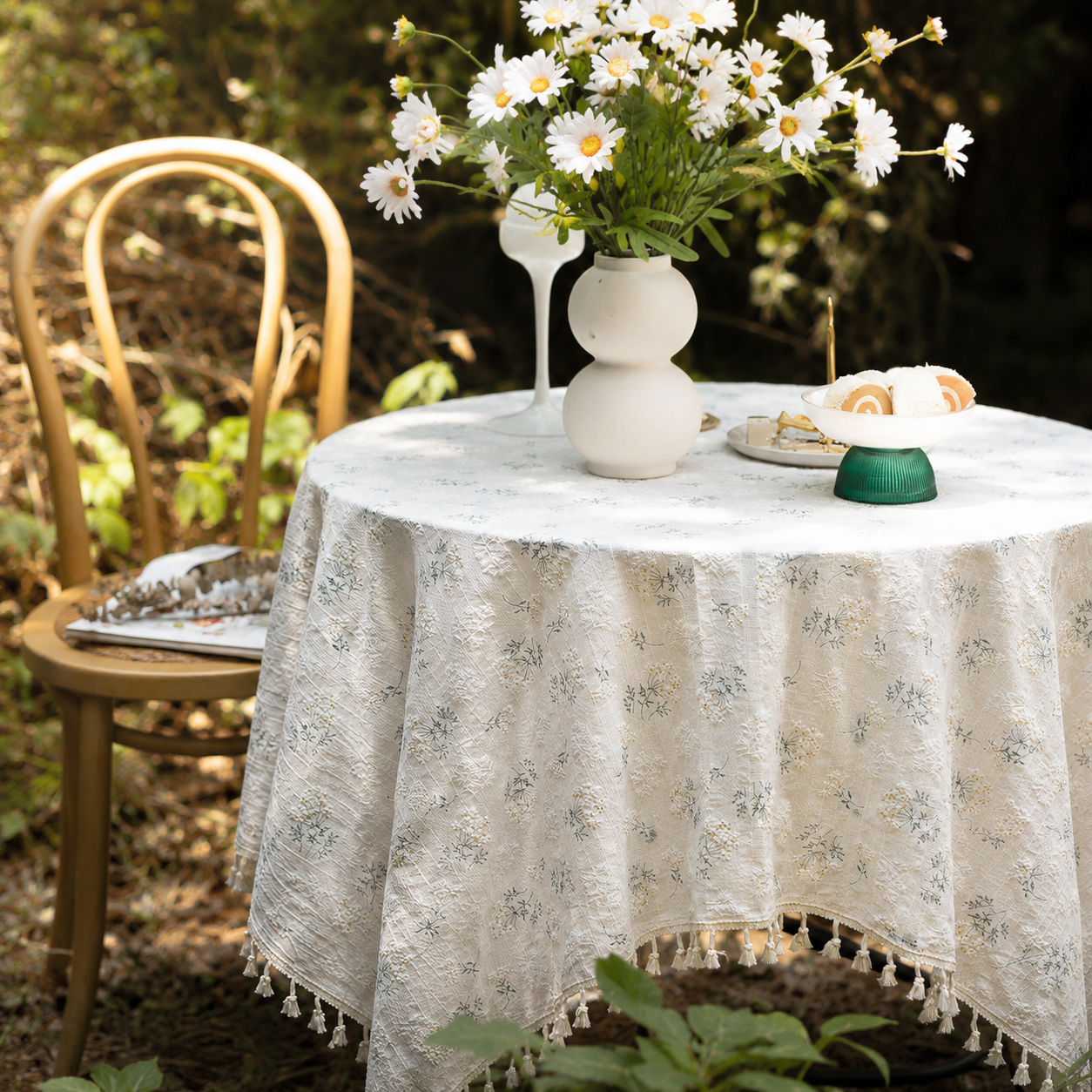 Lilac Floral Tablecloth, Cotton Linen Decorative Table Cover