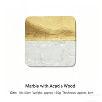 Square Acacia Wood and Marble Trivet Heat Resistant Pot Holder Kitchen Counter Protector Wooden Stone Hot Pad