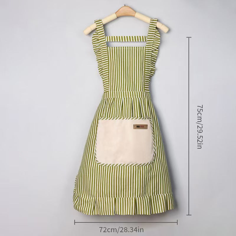 Lace Trim Cotton Linen Kitchen Apron