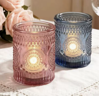 Vintage Sunflower Glass Tealight Candle Holder