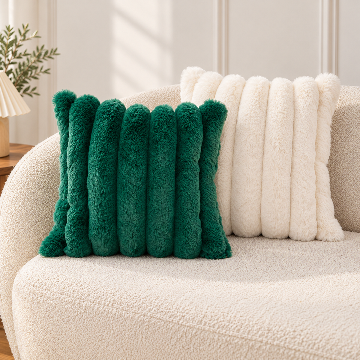 Ribbed Faux Rabbit Fur Throw Pillow Cover 45 x 45 cm