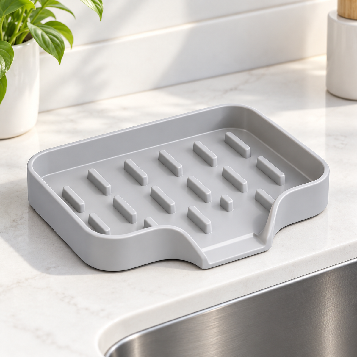 Silicone Sink Sponge Holder Self Draining Soap Dish Kitchen Countertop Organizer