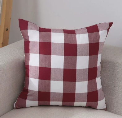 Cotton Linen Style Plaid Cushion Cover