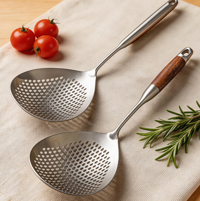 304 Stainless Steel Slotted Skimmer Spoon – Long Handle Kitchen Strainer