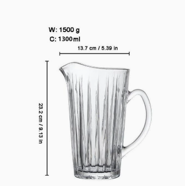 Crystal Style Clear Glass Jug with Handle and Pouring Spout for Juice