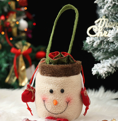 Christmas Plush Candy Gift Bag Cute Santa Snowman Reindeer Holiday Treat Basket