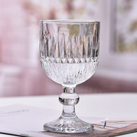 Vintage Embossed Glass Goblet with Elegant Stemmed Base