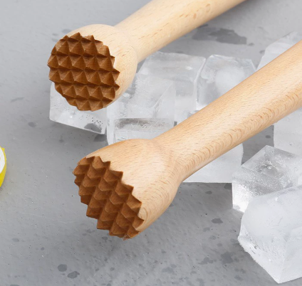 Natural Wooden Ice Crusher Muddler with Textured Head for Kitchen Use