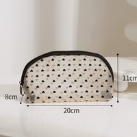Heart Print Mesh Makeup Bag Large Capacity Portable Cosmetic Organizer Pouch