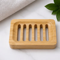 Natural Bamboo Soap Dish – Hollow Drainage Soap Holder with Anti Slip Tray for Bathroom, Kitchen & Shower