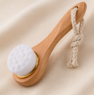 Bamboo Charcoal Facial Cleansing Brush – Long-Handled Beech Wood Face Scrubber with Soft Bristles for Deep Cleansing