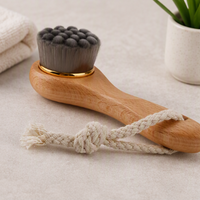 Bamboo Charcoal Facial Cleansing Brush – Long-Handled Beech Wood Face Scrubber with Soft Bristles for Deep Cleansing