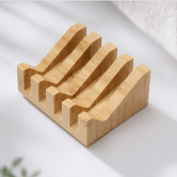 Natural Bamboo Soap Dish – Hollow Drainage Soap Holder with Anti Slip Tray for Bathroom, Kitchen & Shower