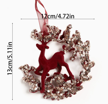 Christmas Glitter Velvet Wreath and Bow Hanging Ornaments
