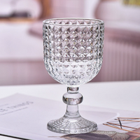 Vintage Embossed Glass Goblet with Elegant Stemmed Base