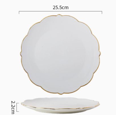 Gold Rim Ceramic Steak Plate, Elegant Ceramic Dinner Plate