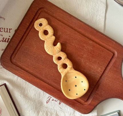 Ceramic Polka Dot Dessert Mixing Spoon Decorative Cream Stirring Spoon