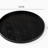 Black Round Wooden Serving Tray, Decorative Wood Tray with Raised Edge
