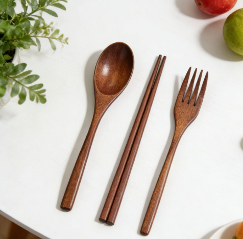 Wooden Cutlery Set with Spoon Fork and Chopsticks