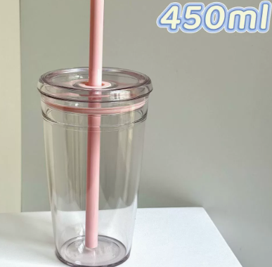Colorful Glass Tumbler with Lid and Straw 450ml